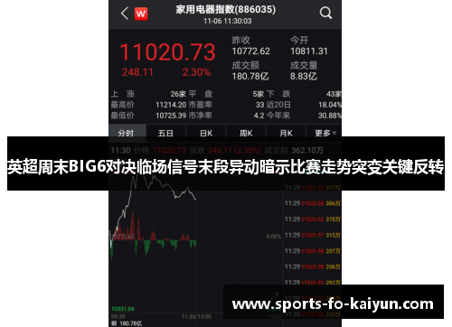 英超周末BIG6对决临场信号末段异动暗示比赛走势突变关键反转 英超周末BIG6对决临场信号末段异动暗示比赛走势突变关键反转