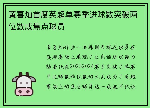 黄喜灿首度英超单赛季进球数突破两位数成焦点球员